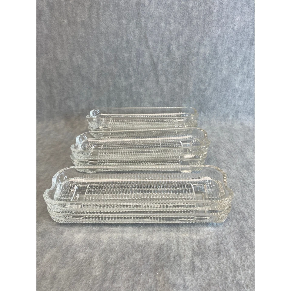 Винтажный набор из 6 прозрачных стеклянных поддонов для сервировки блюд с текстурированным узором из кукурузы на початке - Изображение 2 из 4