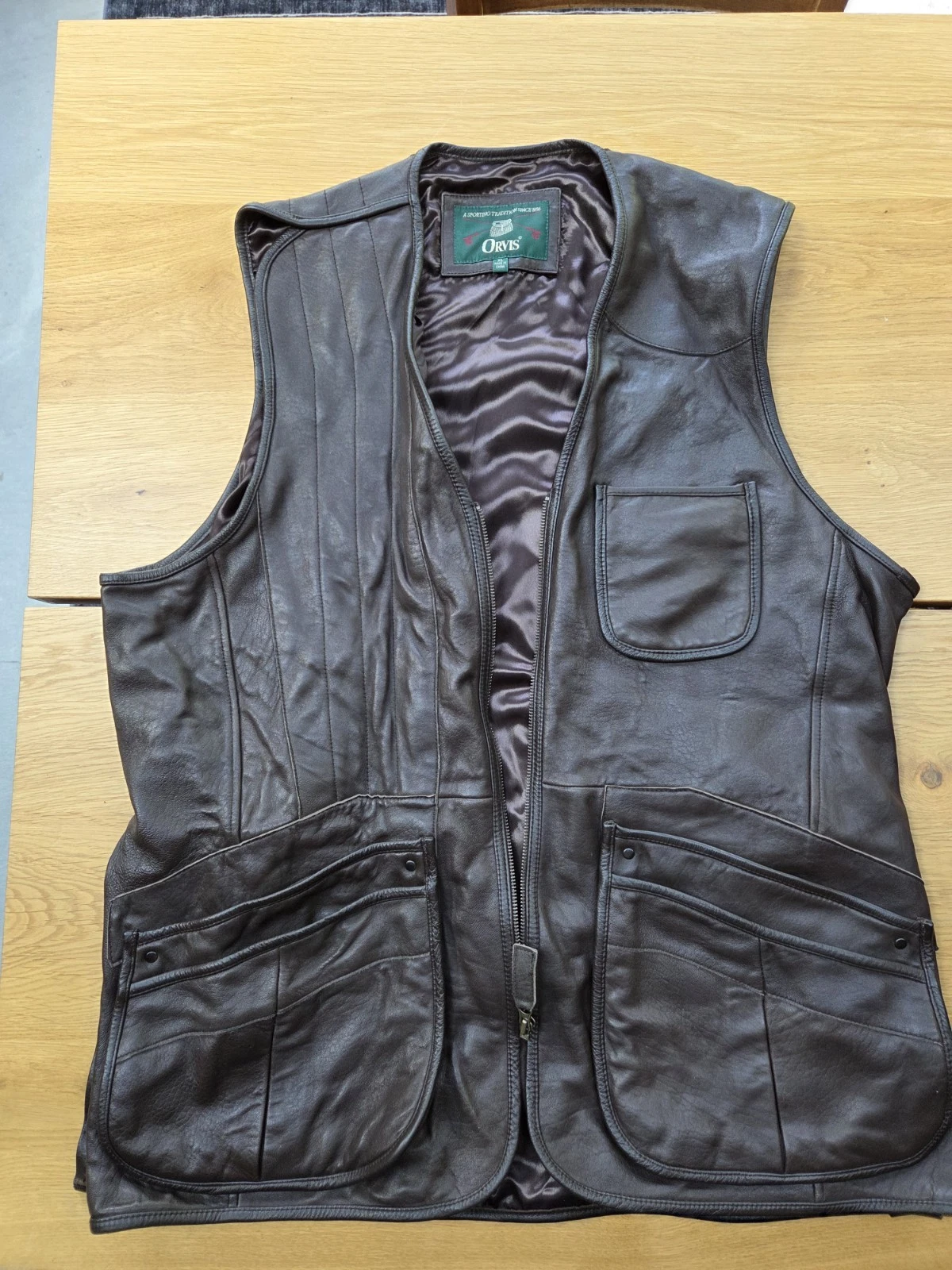 Vintage Orvis Brown Leather Mens XL Sporting Outdoor Hunting Safari Field Vest