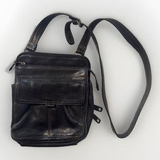Fossil Black Leather Crossbody Organizer Bag Many Compartments Card Zipper