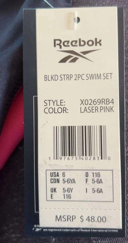 Reebok niño 2 piezas Juego de Natación Talla 6 NUEVO Rashguard Láser Rosa Azul Marino Foto 4 de 4