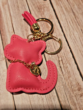 Kitty Cat Bag Charm w/Tassel Dark Pink, Charm Collar Faux Leather NWOT