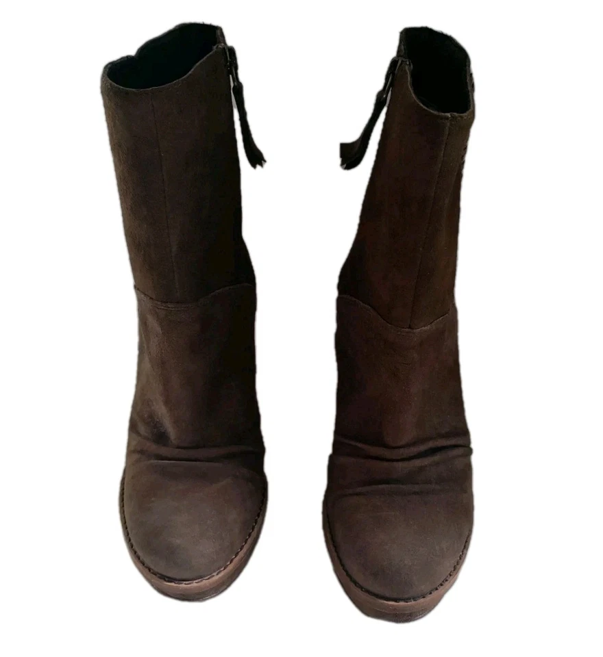 Bota de gamuza con tacón UGG Bianka marrón Sherpa plataforma de piel de oveja 1002067 para mujer talla 5 Foto 2 de 4