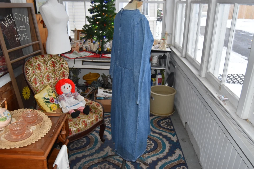 80s Studio Ease Long Thick Denim Jean Dress Pleated Button Front Western Large - Image 2 of 4