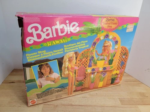 1990 Vintage Barbie Hawaiian Fun TROPICAL FLOWER SHOP Playset Mattel #7232 w/box