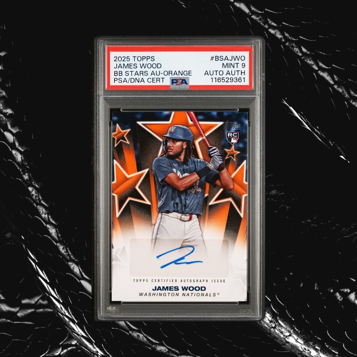 2025 Topps Series 1 JAMES WOOD BASEBALL STARS RC AUTO ORANGE /25 PSA 9