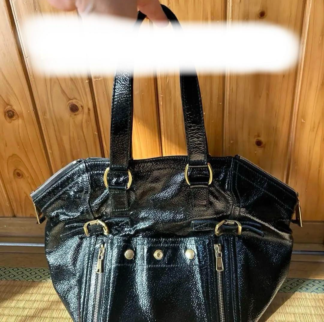 [N MINT] Borsa tote Yves Saint Laurent Rive Gauche Down Town nera in pelle verniciata