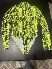 Batman Graphic Print LS Bodysuit Neon Lime Green & Black Women's - S