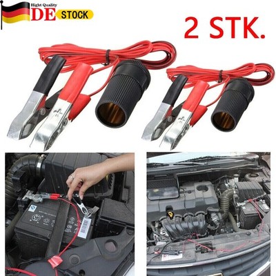 2X 12V KFZ Auto Zigarettenanzünder Steckdose Adapter Buchse Kabel Batterieklemme