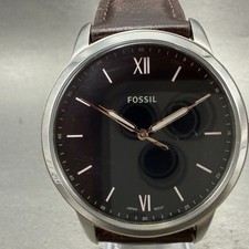 Fossil Minimalist Watch Men 44mm Black Dial Silver Tone Round FS5464 New Battery