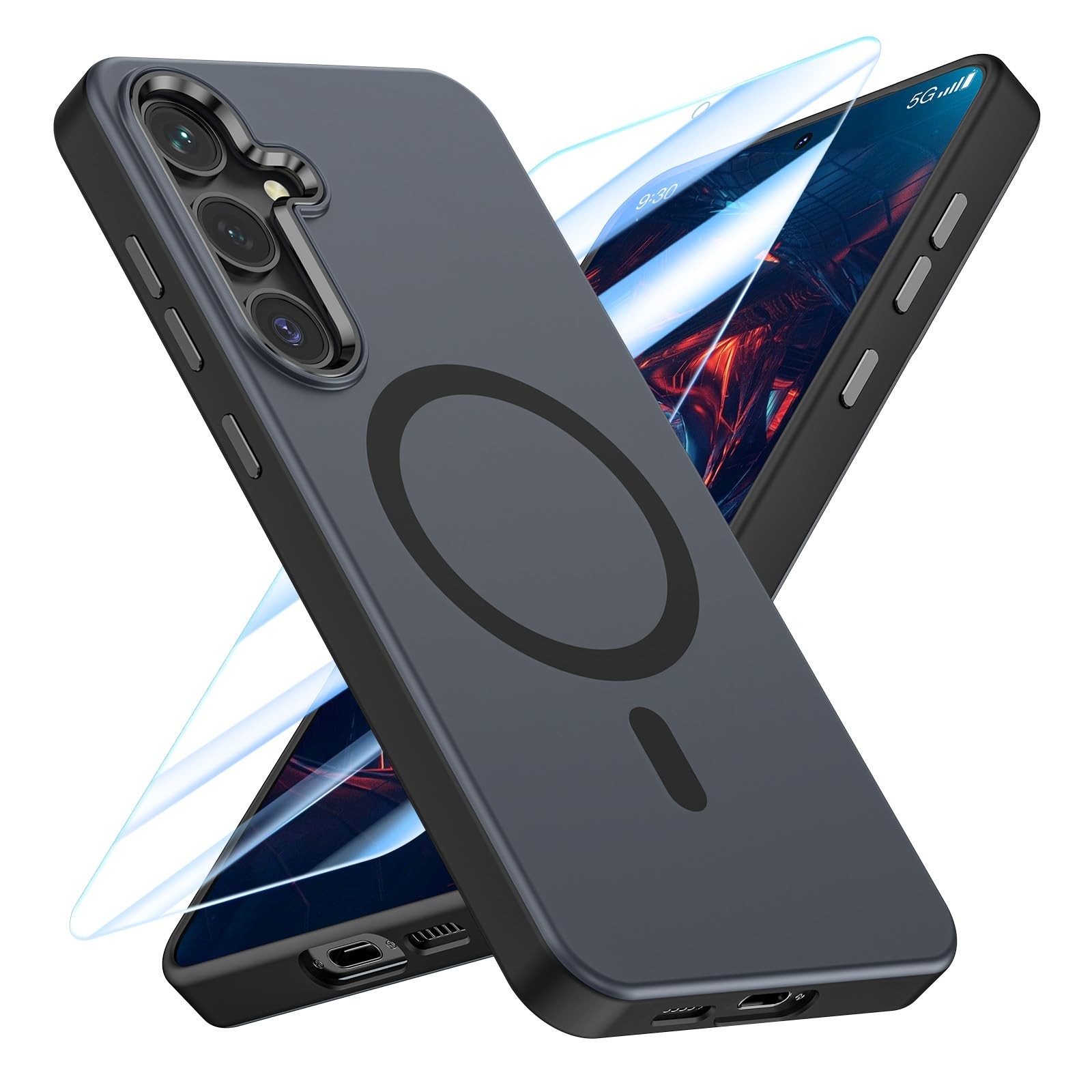 Coque Samsung S24 étui magnétique antichoc avec protection écran verre