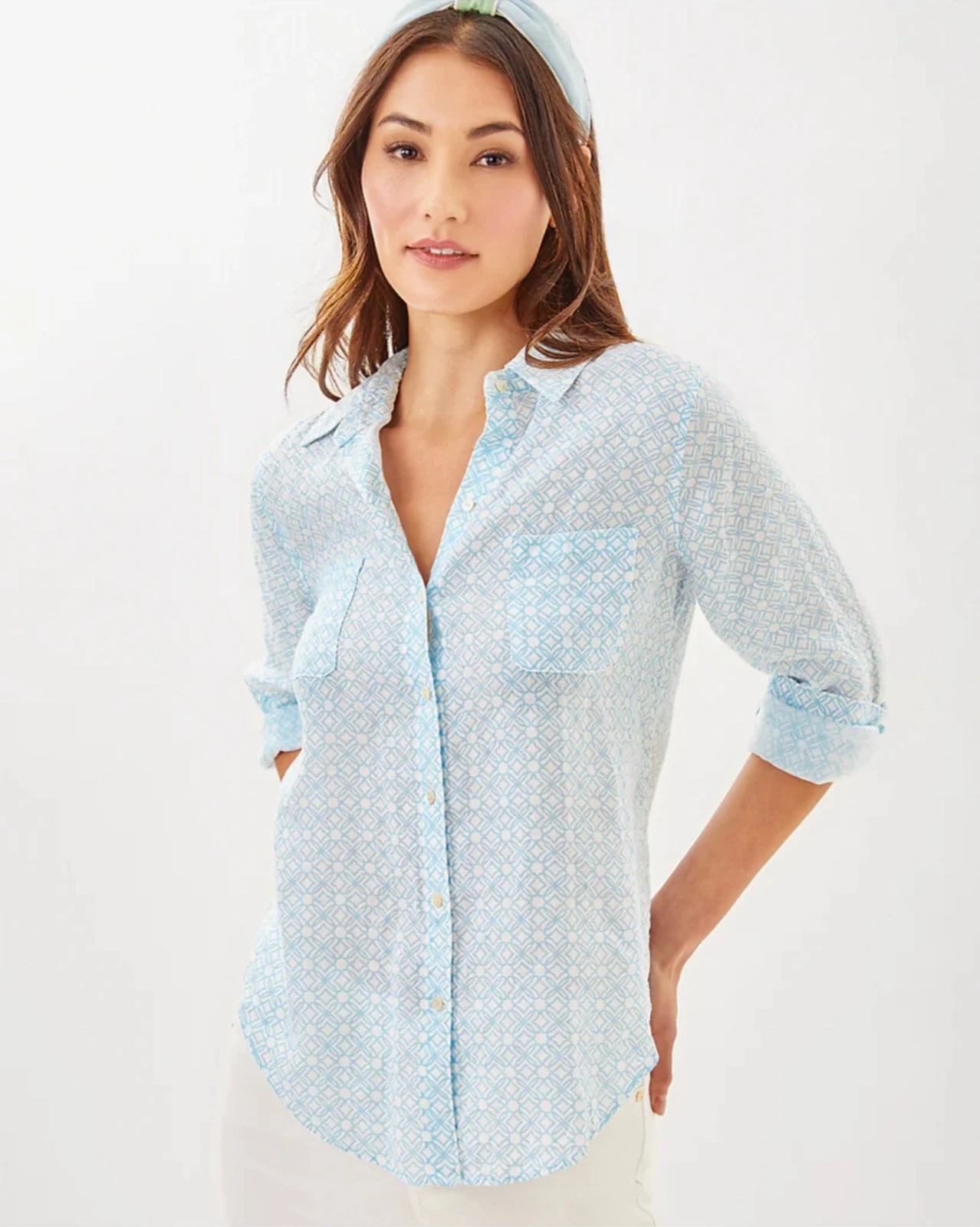 Lilly Pulitzer NWT Sea View Button Down Top Butterfly 🦋 Pattern Size XXL