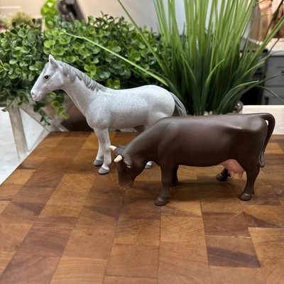 Bruder Farm Animals Lot Cow + Dapple Gray Horse Figures Made in Germany 1:16
