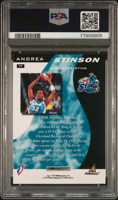 1997 Pinnacle WNBA Court Collection #77 Andrea Stinson PSA 9 Charlotte Sting - Image 2 of 2