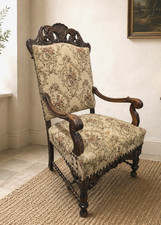 Antique Continental Throne Armchair Carved Oak Renaissance Revival Chair