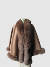 Women's Brand New Latte Tan Cashmere Wool Wrap Cape Fox Fur CLEARANCE SALE