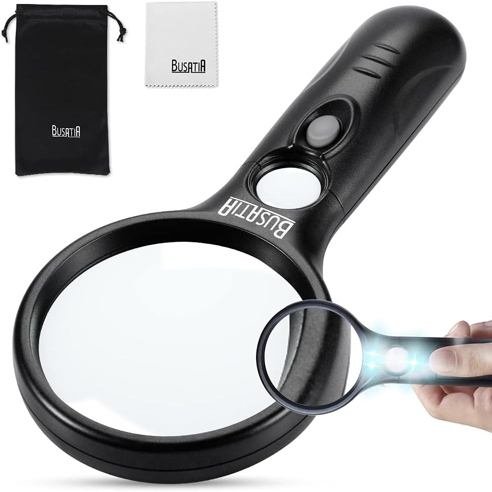 Magnifying Glass with Light, BUSATIA LED Illuminated Magnifier with 3X 45X High