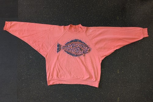 Felpa Vintage Basic Threads Fish Outdoor Uomo L Rosa - Foto 2 di 13