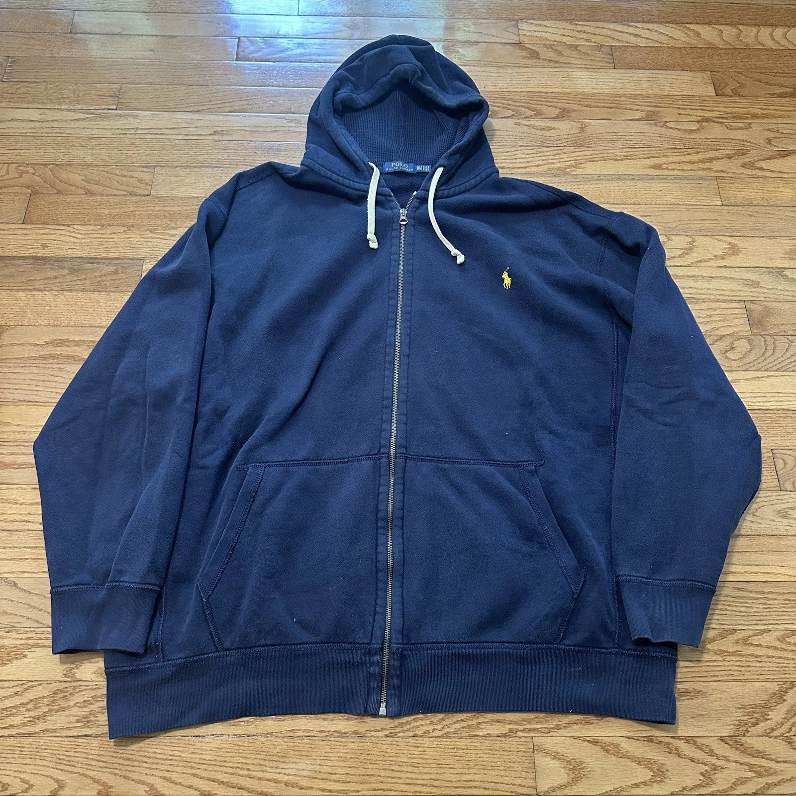 Vintage Polo Ralph Lauren Zip Up Hoodie Sweatshirt Thermal Navy Blue 3XLT