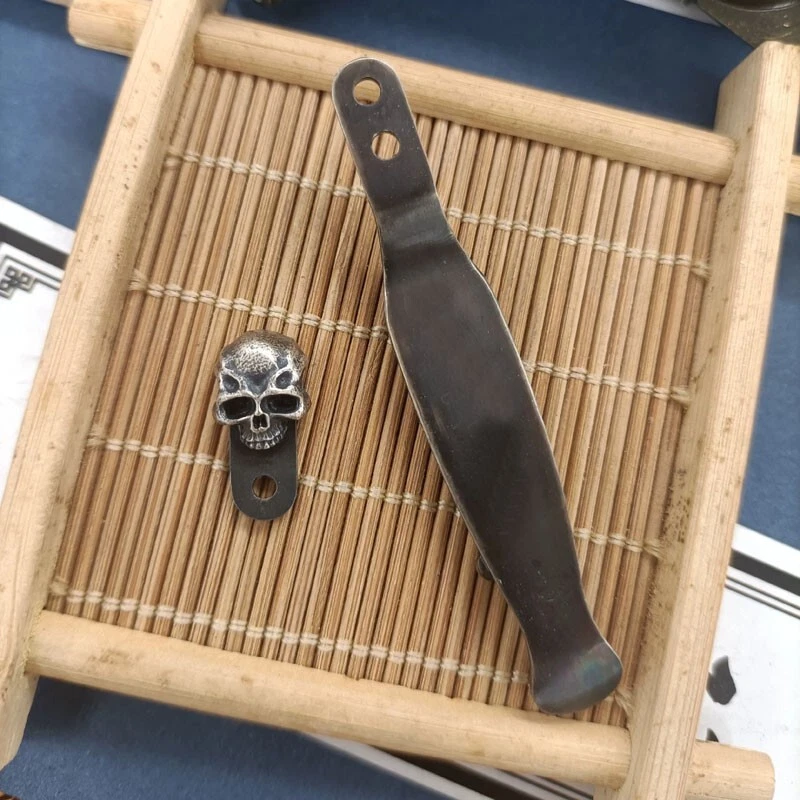 Hand Made Silver Skull Steel Pocket Clip and Filler Tab for Hinderer XM18 3.5' - Image 4 of 4