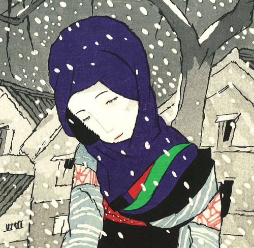 Takehisa Yumeji Vintage Estampado en Madera Leyenda de la Noche Nievada - Imagen 9 de 10