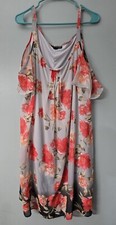 Danillo Boutique Size 2X Gray & Coral Floral Short Sleeve Dress with Straps