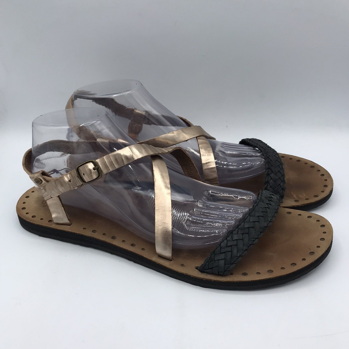 black and rose gold sandals