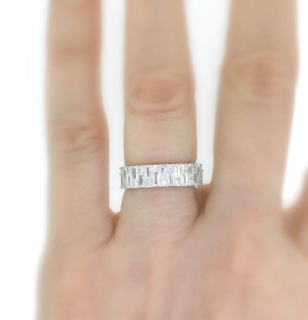 Diamond Anniversary Ring Natural Baguette 18k White Gold Band