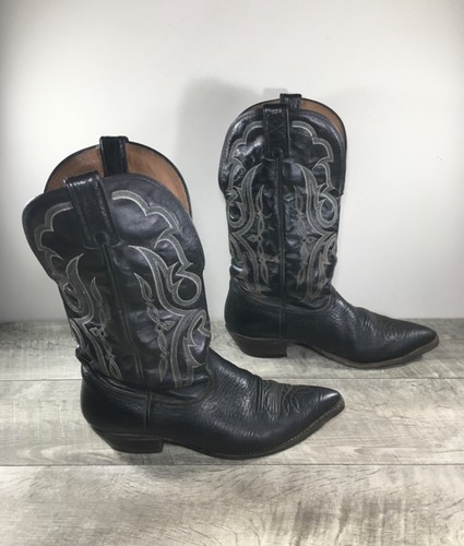 Nocona #1215 Black Leather Cowboy Western Snip Toe Mens Boots Size 9.5 Vintage