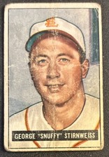 1951 Bowman George “Snuffy” Stirnweiss Baseball Card #21 Browns/Indians 2B Poor