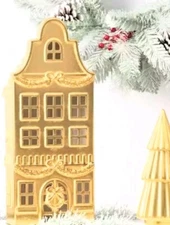 Christmas Home Decor - Metallic Gold Village Home NEW With Tag - Holiday House 