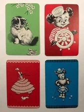 Dogs Kittens Hoop Skirt Miniature Vintage Single Swap Playing Cards LOT of 4 