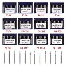 78 Types Dental Round Pear Taper Fissure Cutter Tungsten Carbide Steel Burs FG