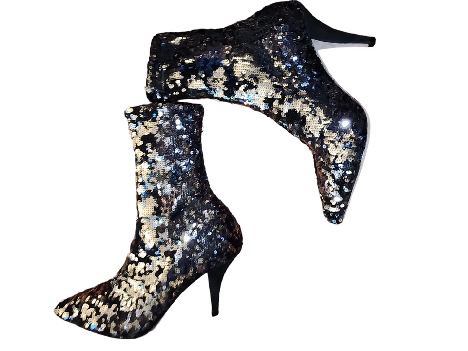 VALENTINO GARAVANI Sequin Sock Boots Shoes US 6 Size 37 black heels silver $1100 - Image 4 of 4