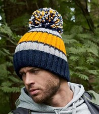 Image of Beechfield Hygge Striped Beanie Shearling Lining Heavyweight Ribbed Knit