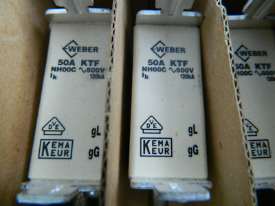 1x 3Stk WEBER NH 00 C KTF/gG 50 A NH-Sicherungseinsätze  NH- Mespatonen NH-Fuses
