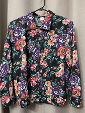 Vintage Gianna shirt Large floral button up banded waist blouse Made in USA