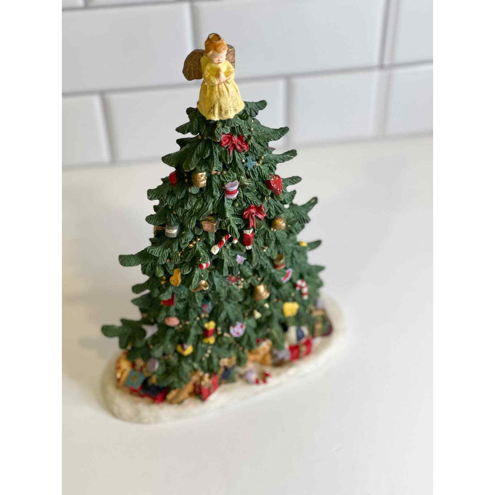 Vintage Christmas Tree Hand Painted 12" 3D resin 2 sided Ceramic Tree