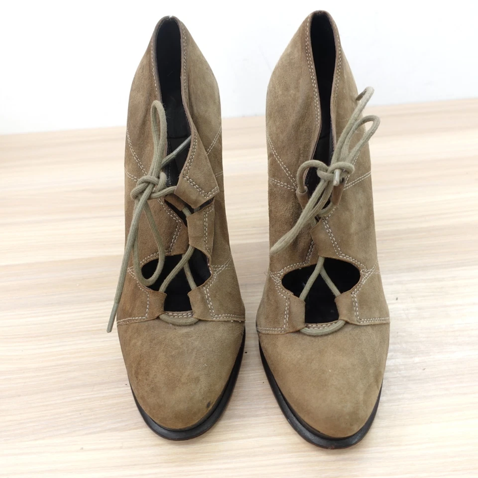 Zapatos de salón Diane Von Furstenberg DVF 7 M verde recortado gamuza con cordones stiletto boho Foto 3 de 4