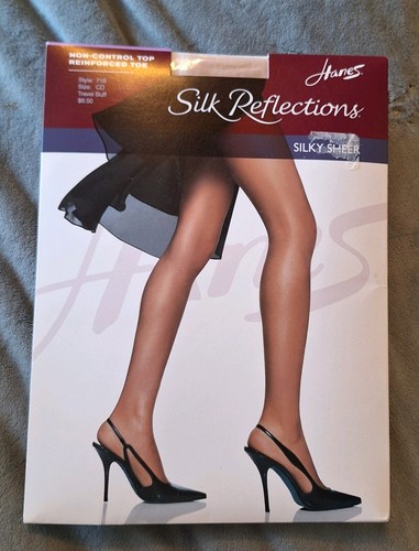 Hanes Silk Reflections sz CD Silky Sheer Reinforced Toe Pantyhose TRAVEL BUFF