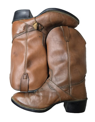 Dingo Vintage Western Brown Leather Harness Pull On Cowboy Boots Womens 6 D