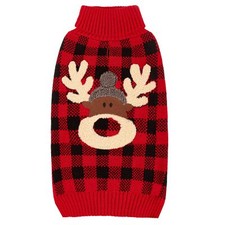 Dog Christmas Sweater Reindeer with Leash Hole Christmas Dog Sweater Red Buff...
