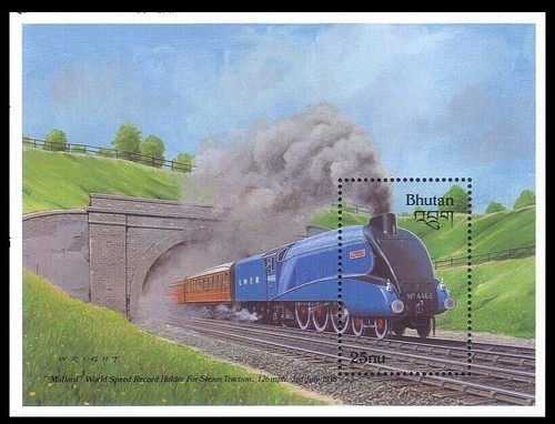 107. BHUTAN 1988 SET/3 STAMP M/S STEAM LOCOMOTIVES, TRAINS, TRANSPORT . MNH - Picture 4 of 4