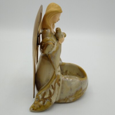 Yankee Candle Angel with Dove Tea Light Holder Drip Glaze Ceramic & Metal Wings
