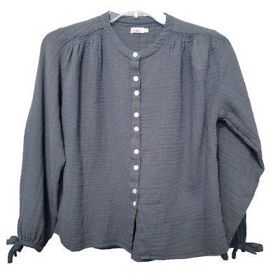 Faherty Everleigh Organic Cotton Gauze Tie-Cuff Button-Up Shirt Size Small