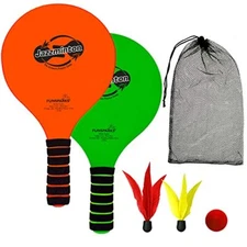 Jazzminton Lite  Indoor & Outdoor Game for Family– 2 Paddles, 2 Birdies,1 Ball