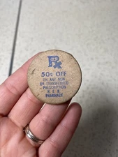 Vintage Wooden Nickel H. E. B. Pharmacy 50¢ Off New Or Transferred Prescription