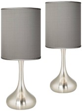 Modern Accent Table Lamps Set of 2 Brushed Nickel Gray for Living Room Bedroom