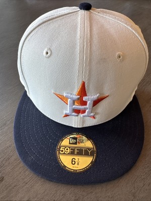 Houston Astros MLB White Blue New Era  59FIFTY Fitted Cap Hat Size 6 7/8 @READ@