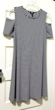 FLASH SALE A&I STRETCHY Jersey Dress Small White Black Striped Cold Shoulder Slv