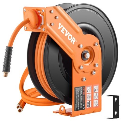 [New]Retractable Air Hose Reel, 3/8IN x 50FT Rubber Air Hose Max 300PSI, Air Com
